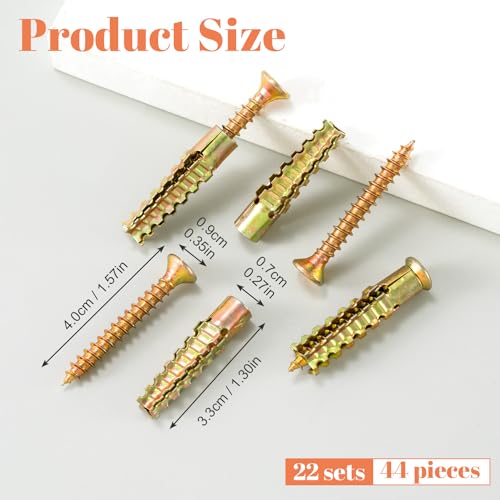 HINZIC 22 Sets Steel Wall Anchor with Screws(#5×1-4/7), Loose Hinge Hole Repair Kit, Metal Anchor Heavy Duty Steel Stripped Steel Wall Anchor for Hollow-Wall Wooden Concrete Wall(7x33mm)