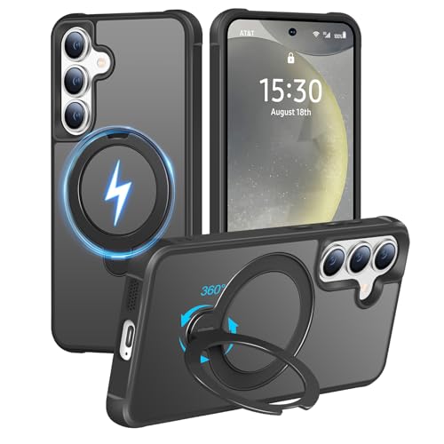 HuwaiH 360° Spin Magnet Stand Case for Samsung S24 Plus/S25 Plus,Black