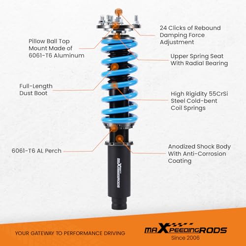 maXpeedingrods Coilovers for Honda Accord 2003-2008 Sedan, for Acura TSX 2004-2008, 24 Levels Damper Adjustable Coilovers Suspension Kit, Height Adjustable T6 Upgraded Lowering Kits Blue by maXpeedingrods - Image 3