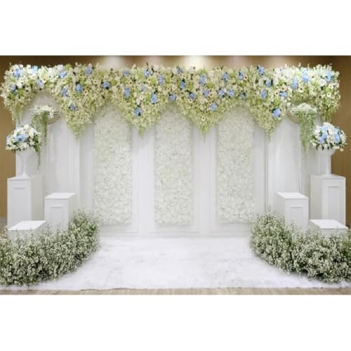 Fondo fotográfico 10x8ft blanco y azul para bodas miniatura 1