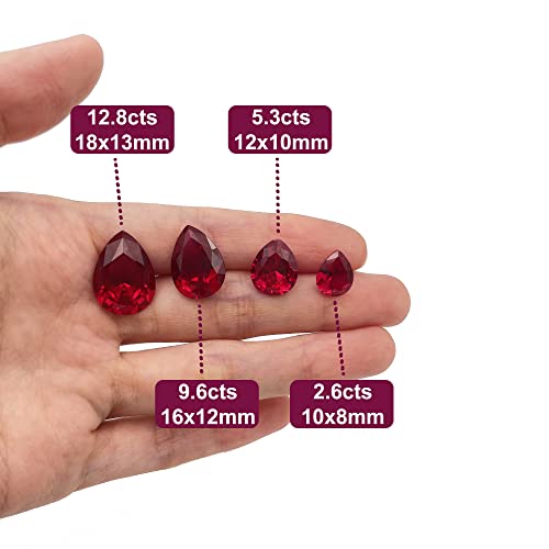 Gryrigns Pear Shape Loose Synthetic Ruby Stone Polished Teardrop Red Corundum Gemstone Machine-Cut Faceted 3A Vvs (12.8Cts, 18X13Mm, 1Pcs) #TOP4
