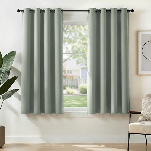 Deconovo Blackout Curtains Eyelet, Super Soft Thermal Insulated Drapes, Noise Redudcing Bedroom Curtains for Living Room, 52 x 54 Inch, Sage Green, 2 Panels