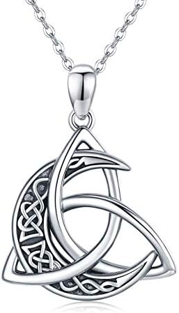 Celtic Moon Necklace 925 Sterling Silver Celtic Trinity Knot Pendant Necklace Crescent Moon Goddess Necklace Jewellery Celtic Gifts for Women Men Girls