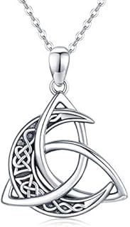 Celtic Moon Necklace 925 Sterling Silver Celtic Trinity Knot Pendant Necklace Crescent Moon Goddess Necklace Jewellery Celtic Gifts for Women Men Girls