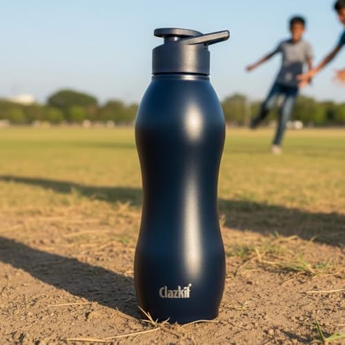 Image of Clazkit Platina Stainless Steel Black Matte Finish Water Bottle |ISI Certified | Leakproof, Rust-Free, BPA-Free, Durable for Fridge, Sports, Gym, Yoga & Office - Easy to Clean & Reusable-1000ml