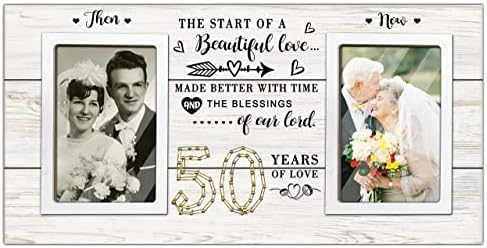 cocomong Anniversary 50th Gifts, Then & Now 50th Wedding Anniversary, Engagement, & Vow Renewal Couples Gifts Picture Frames, Sentimental Quote Gifts for Couple, Parents - Holds 2 4x6 Inches Photos