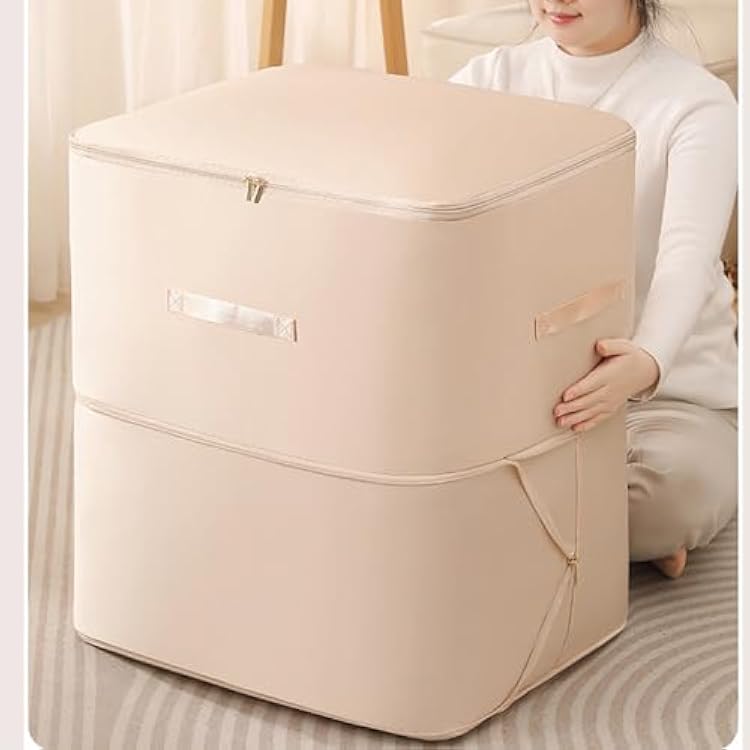 Ultra Space Saving Self Compression Organizer, Heavy Duvet Storage Bag Fold Large Capacity Self Compression Moving Organizer Bags for Comforters, Clothes, Blankets (Khaki, XL (54 * 42 * 60CM))