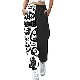 Sporthose Damen Lang Weites Bein Loose Fit Jogginghose Damen 3/4 Lang Weites Bein Herbst Winter Warm Stoffhose mit Kordelzug Freizeithose Damen Sommer Lang Frauen Yogahose