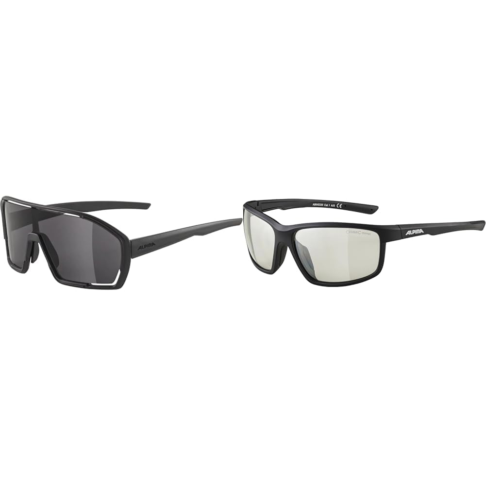 ALPINA BONFIRE - Beschlagfreie, Vielseitig Einsetzbare Sport- & Fahrradbrille & DEFEY - Verspiegelte und Bruchsichere Sport- & Fahrradbrille Mit 100% UV-Schutz Für Erwachsene, black matt, One Size
