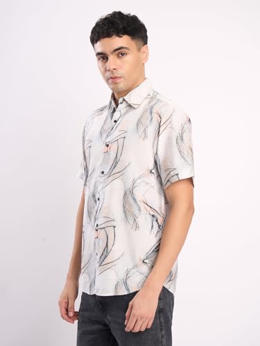 Image of BENE KLEED Men's Abstract Print Cotton Blend Shirt | Spread Collar | Full Sleeves | Tailored Fit |