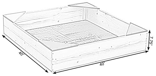 PLAYBERG Outdoor Wooden Sand Box with Floor Cover and Waterproof Protection Cover, Square Sandpit for Kids