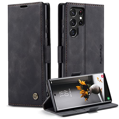 Handyhülle für Samsung Galaxy S23 Ultra, PU Leder Folio Wallet Hülle mit Kartenhalter und Kickstand, Premium TPU stoßfes...