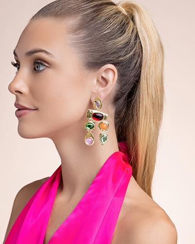 Gold Dangle Boho Gemstone Earrings for Women by SNGIA, Boho Jewelry for Women, Dangling Large Big Unique Vintage Earrings for Women, Trendy Bohemian Handmade CZ Jewelry Gifts2