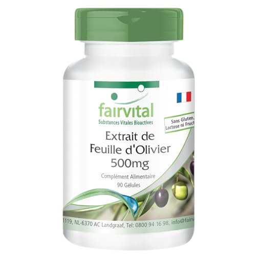 Fairvital | Extrait de feuilles d'olivier 500mg - boite de 3 mois - VEGAN - Fortement dosé - 90 capsules - normalisé à 20% oleuropéine
