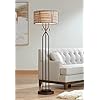 Franklin iron works marlowe industrial rustic farmhouse floor lamp standing 60 12 tall bronze woven iron metal burlap fabric double drum shade for living room reading bedroom office house home  urban country home decor