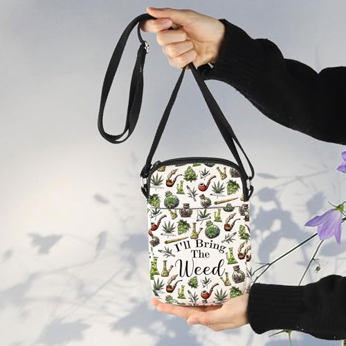 MNIGIU Funny Weed Leaf Crossbody Bag 420 Gift For Women I'll Bring The Weed Shoulder Bag Cannabis Leaf Inspired Gift3