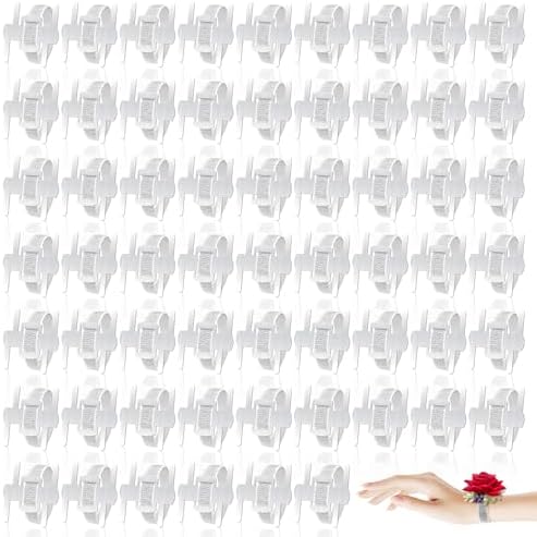 HIONXMGA Silver Corsage Wristlet Band, 60 Pcs Elastic Wrist Corsage Bracelets Bands for Women, Stretch Aluminum DIY Handmade Prom Flower Supplies Accessories for Wedding Party