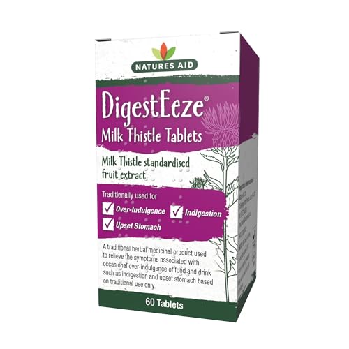 Natures Aid Digesteeze Milk Thistle | Traditional Herbal Medicinal | Recommended For Indigestion & Stomach Upset | Vegan Supplement | 60 Tablets