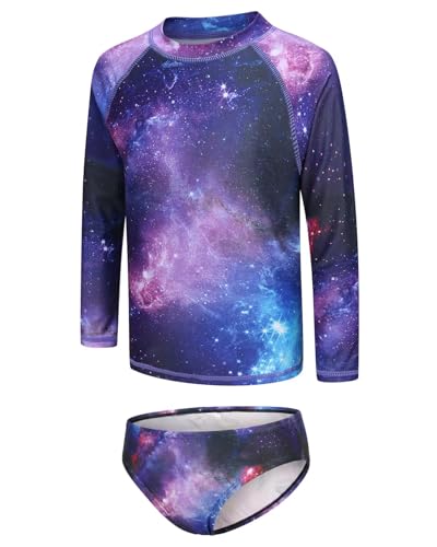 Image of Girls Two Piece Rash Guard Swimsuits Set Long Sleeve Bathing Suit with UPF 50+ Sun Protection Kids Sunsuits Swimwear Set