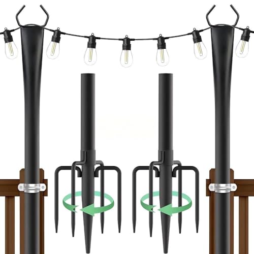 10FT String Light Poles, Heavy Duty Outdoor Light Pole Stand, 5-Prong Reinforced Steel Base, Anti-Rust, for Patio Garden Deck, Support Bistro & Edison Bulb Lights (2 Pack) - image 9