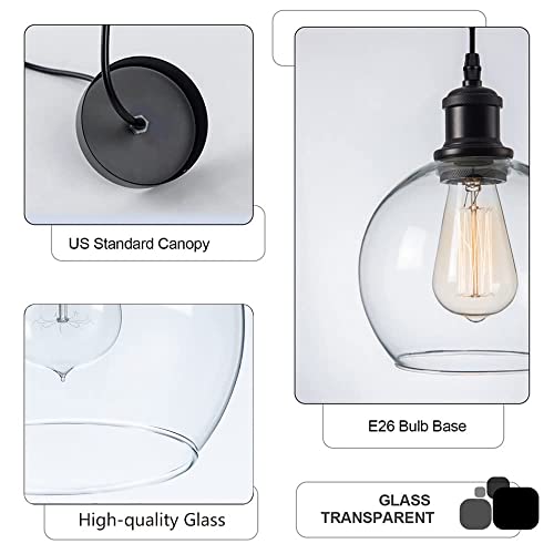 Qibang 7.9" Globe Glass Pendant Light Black And 4Pack 8 Inch Square Recessed Lighting Dimmable With J-Box,3Cct 3000K-4000K-6000K Selectable, Cri85+ 1500Lm 18W #TOP5