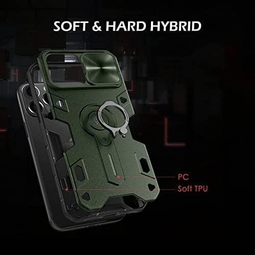 CloudValley Compatible with iPhone 13 Pro Max Case with Camera Cover & Stand, Slide Lens Protection and Built in 360° Rotatable Ring Holder, Soft Edge Bumper Protective Cases, Green