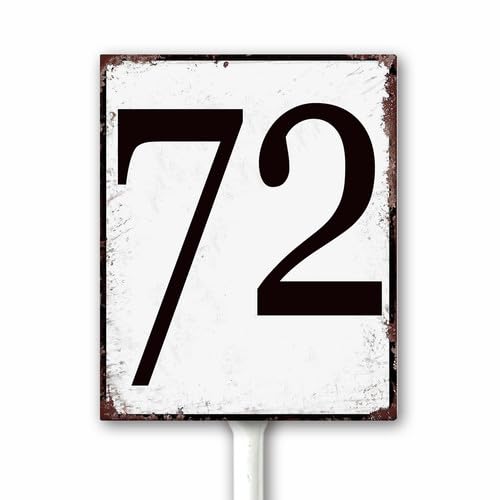 Aluminum Number Sign 72 Metal Numbered Yard Sign With Stake Outdoor for Tennis Court, Parking Lots, Floor, Dock, Court, Aisle, Field, Farm 20x30 CM High Visibility Rust Free (Retro White)