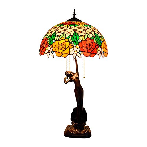 Blivuself 40CM Tiffany verre Lampe de table Rose Vitrail Salon Salle à manger Chambre Chambre Lampe de table Hand Made Cover