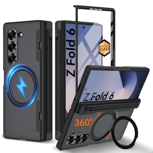�A�b�v�O���[�h 360°�X�s�����C�C���r�W�u�������O�X�^���h Samsung Galaxy Z Fold 6�P�[�X�p�A[MagSafe�Ή�][S�y���z���_�[][�q���W�ی�][�X�N���[���v���e�N�^�[]�ϏՌ��t���{�f�B�t�H���J�o�[(�u���b�N)