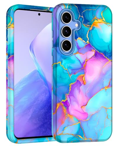 Miqala for Galaxy S25 FE Case,Glow in The Dark Three Layer Heavy Duty Shockproof Protection Hard Plastic Bumper+Soft Silicone Protective Case for Samsung Galaxy S25 FE 5G,Pale Blue