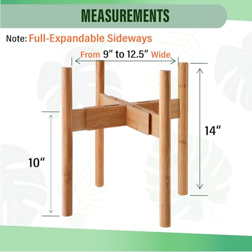 Plant Stand Indoor - Corner, Table and Floor Planter Holder - Adjustable, Durable Bamboo Wood - Fits 8, 10, 12-inch Dia Small, Mid-Large, Tall or Short Pot Sizes by ZPirates - Image 3