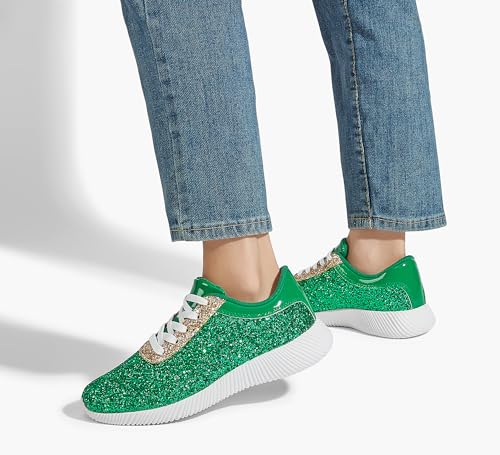 Image of BELOS Women's Glitter Shoes Sparkly Lightweight Metallic Sequins Tennis Shoes Casual Retro Braided Walking Shoes