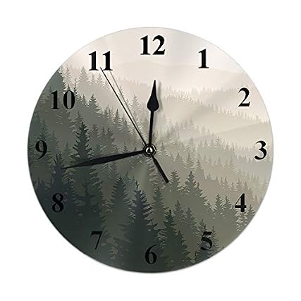 AOYEGO Forest Wall Clock Nature Tree Fog Valley Spruce Scene Mist Mystery Dusk Mountain Landscape