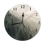 AOYEGO Forest Wall Clock Nature Tree Fog Valley Spruce Scene Mist Mystery Dusk Mountain Landscape Round Clocks Wall Decorative Silent No Ticking 10 inch 25cm PVC Rustic Modern for Bedroom