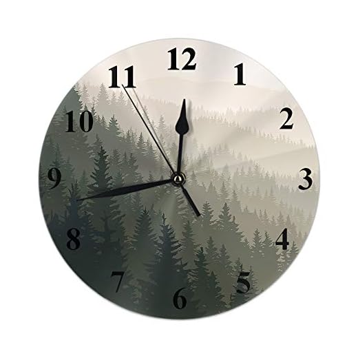 AOYEGO Forest Wall Clock Nature Tree Fog Valley Spruce Scene Mist Mystery Dusk Mountain Landscape Round Clocks Wall Decorative Silent No Ticking 10 inch 25cm PVC Rustic Modern for Bedroom