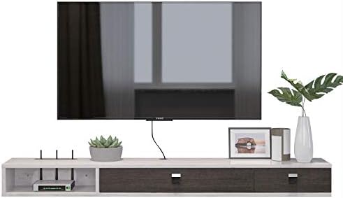 Pmnianhua Wall Mounted Floating TV Unit, Floating TV Stand Media Console Entertainment Gaming Storage TV Shelf Cabinet Unit with 2 Doors Home Office Furniture(140cm, grey-white)