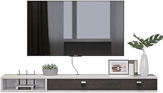 Pmnianhua Wall Mounted Floating TV Unit, Floating TV Stand Media Console Entertainment Gaming Storage TV Shelf Cabinet Unit with 2 Doors Home Office Furniture(140cm, grey-white)