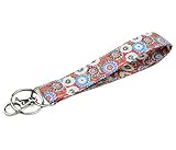 Fabric Wristlet keychain with Lobster hook and keyring for Key fob, Key, ID Badge Holder, USB, Purse (Red)