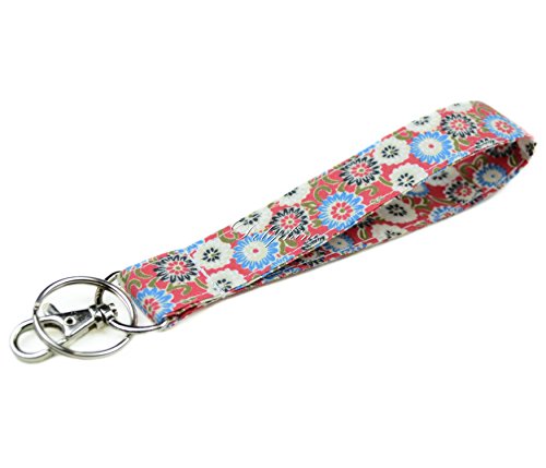 Doliphine Fabric Wristlet keychain with Lobster hook and keyring for Key fob, Key, ID Badge Holder, USB, Purse (Red)