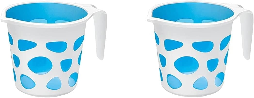 Premium High Grade Plastic Duplex Designer Bathroom Bath Mugs Accessory, BPA free Bathing Mugs Dabba Camping Mug, Bathing Water Mug - 50 Ounce (Blue, 2)