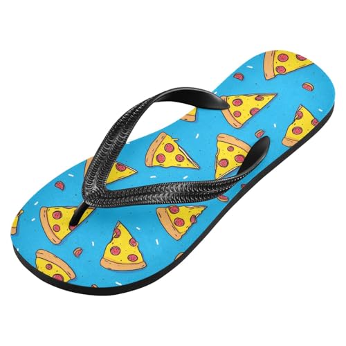ALAZA Pizza Slices Bule Flip Flops for Women Fashion Beach Slippers Comfort Mens Flip Flops Non-Slip Rubber Shower Slippers Sandal for Hotel Travel Sport,XS2