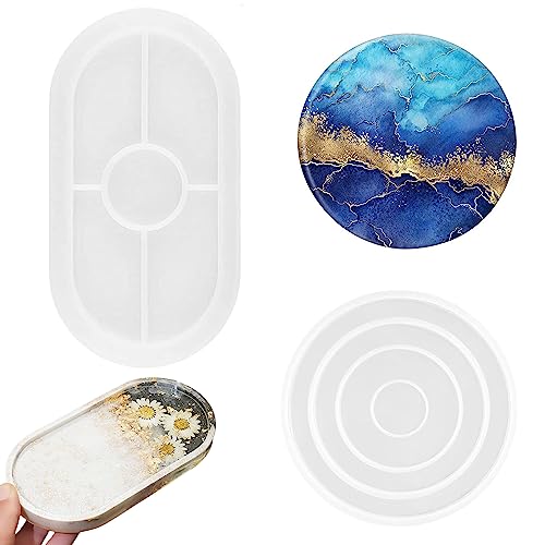 2 Stück Silikonform Untersetzer Tablett mit Rand, Resin Silikonform Tablett Oval, Jesmonite Silikonform Untersetzer Gießform Resin DIY Harz Epoxidharz für Beton, Harz, Gießerei, Kunst und Handwerk
