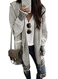 Sidefeel Cardigan Sweaters for Women Oversized Plaid Loose Fit Hooded Open Front Fall Sweaters Gray Medium