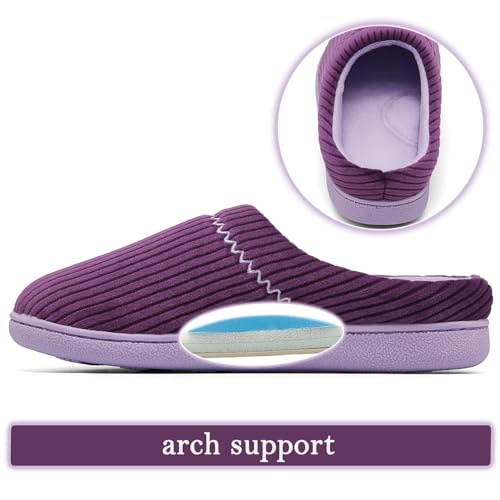 Image of House Slippers for Women with Arch Support | Memory Foam Non-Slip, Two Tone Embroidered Soft Home Slippers, All Season Comfort