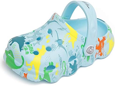 Knemksplanet Boys Girls Dinosaur Clogs Cute Cartoon Toddler Clog Shoes Little Kids Slippers Slip On Lightweight Beach Pool Sandals Sky Blue
