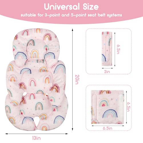 Image of Infant Car Seat Insert, Car Seat Head Support Baby Girls with 2 Strap Covers, Soft & Reversible Newborn Carseat Insert Cushion for Stroller, Swing, Bouncer (Pink Rainbow)