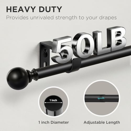 Joydeco Curtain Rod 32 to 88 Inch, 1 Inch Heavy Duty Adjustable Black Drapery Rod with Brackets, Easy Install for Living Room, Bedroom & Kitchen by Joydeco - Image 5