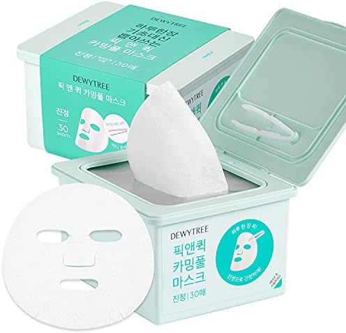 Dewytree Pick and Quick Refreshing and Calming Face Mask Sheet 30 Sheet - For Irritated and Tired Skin, Dispenser Type, Enriched with Peppermint and Herbal Ingredients for Soothing
