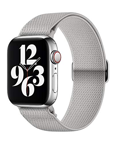 Image of AMANECER Stretchy Nylon Bands Compatible with Apple Watch Ultra 3 /2 /1 SE Series 11 /10 /9 /8 /7 /6 /5 /4, Adjustable Braided Elastic Sport Loop Rugged Straps for iWatch Women Men (Storm Gray, 44 /45 /46 /49MM)