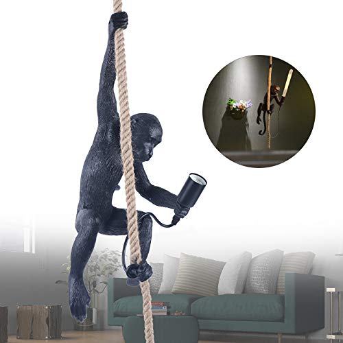 Tfcfl Vintage Resin Hemp Rope Monkey Pendant Light, Industrial Retro Edison Chandelier, E27 Hanging Lamp Fixture For Interior Creative Decoration & Lighting (Pendant Light - Black) #TOP1